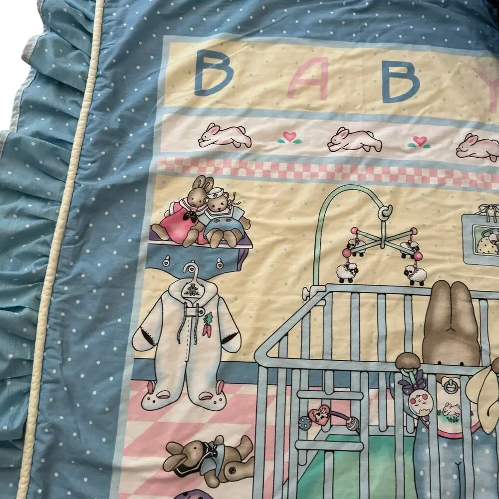 Vintage Bunny Crib Comforter 39 x 49 Nursery Quilt Easter Baby Decor